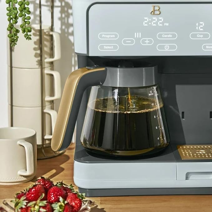 Multi-Brew Coffee Maker – 12-Cup Carafe &amp Single-Serve Pod or Grounds Iced Coffee Mode Programmable Touch Display Includes Filters (Hydrangea)