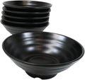 Ebros Gift Contemporary Ridged Matte Black Melamine Series Dinnerware Serveware Kitchenware Set Japanese Chinese Restaurant Supply (Pack Of 6 Large Round Ramen Soup Pasta Salad Bowls 48oz)