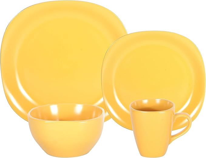 Stoneware Square 16pc Dinnerware Set Matte Yellow