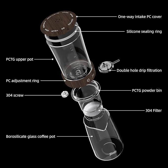 Cold Brew Coffee Maker 450ML Ice Drip Coffee BrewerSlow Drip Coffee Maker with Fine Mesh Filter Adjustable Water Flow (Dark Brown)