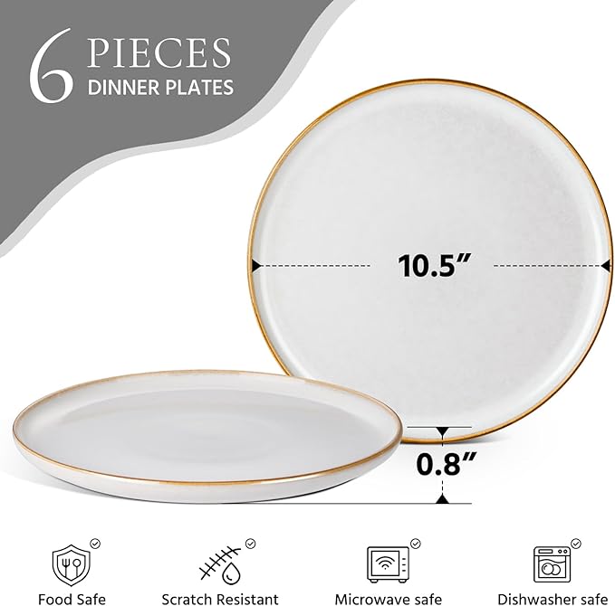 E-far Plates and Bowls Set for 4 and 10.5” Ceramic Dinner Plates Set of 6 Bundle 12-Piece Stoneware Dinnerware Sets Large Reactive Glaze Stoneware Dishes Microwave &amp Dishwasher Safe