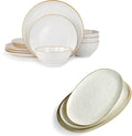 Famiware Jupiter Plates and Bowls Sets + 3 Pcs Ocean Oval Serving Platter 15-Piece Dinnerware Sets for 4 White