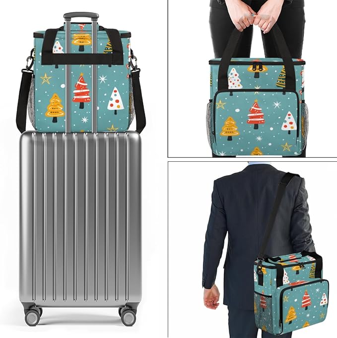 Glitter Tree Coffee Maker Carrying Bag Christmas Festivals Travel Storage Bag Compatible with K-Mini or K-Mini Plus Single Serve Coffee Brewer Carrying Case with Multiple Pockets &amp Shoulder Stra