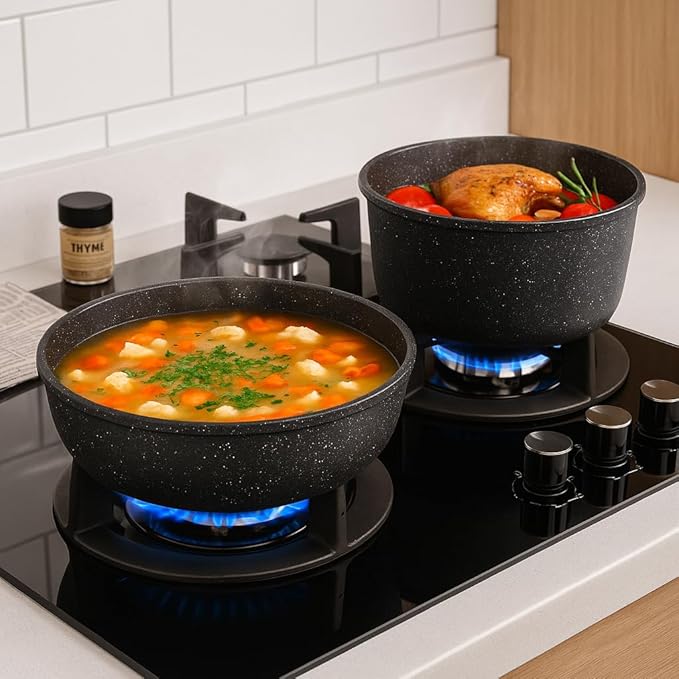 15-Piece Premium Nonstick Cookware Set – Marble Coated Pots &amp Pans (Interior &amp Exterior) Removable Handle Space-Saving for RVs &amp Small Kitchens Induction &amp Oven Safe PFOA-Free