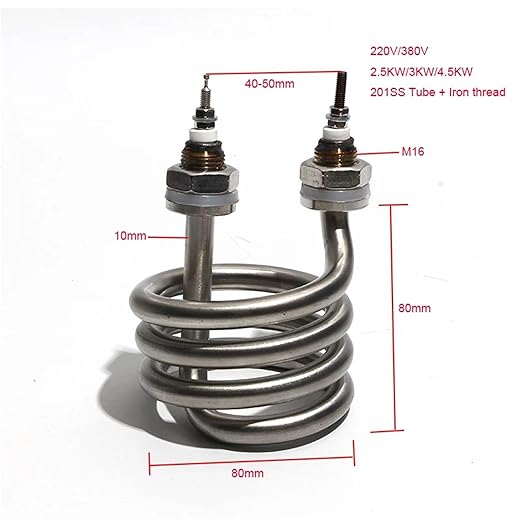 220V/380V Electric Water Distiller Heating Element 2.5KW/3KW/4.5KW Spiral 201 Stainless Steel Immersion Pipe 1PC(220V3KW 80mm M16)
