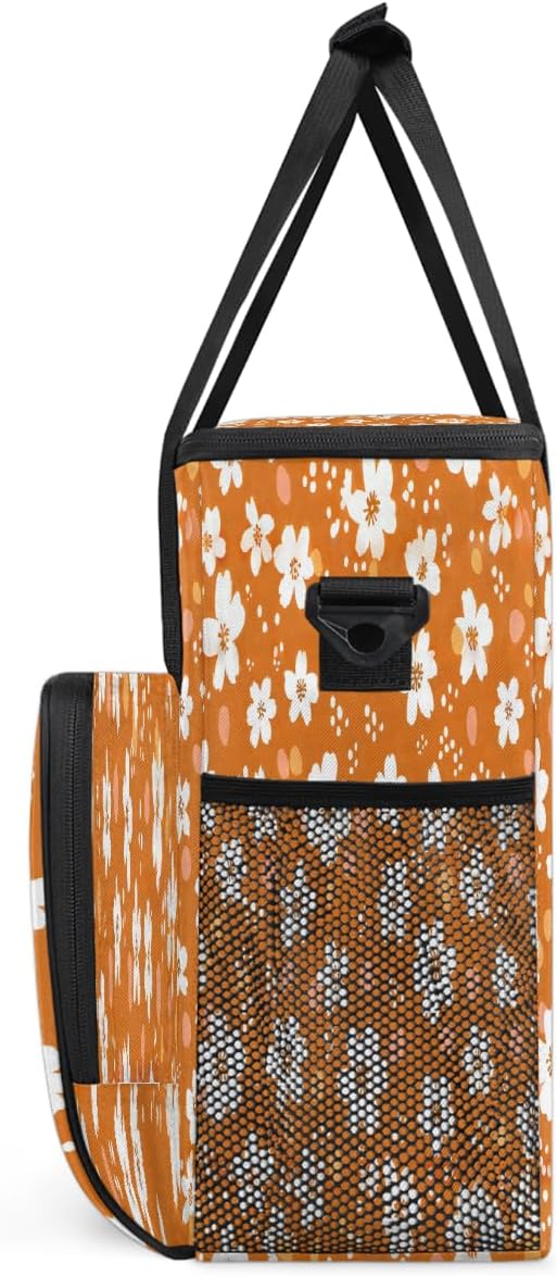 Flowers Orange Coffee Maker Carring Bag Travel Carrying Storage Tote Bag Compatible with Keurig K-Mini or K-Mini Plus Portable Single Serve Coffee Brewer Case with Pockets for K-cup Pods