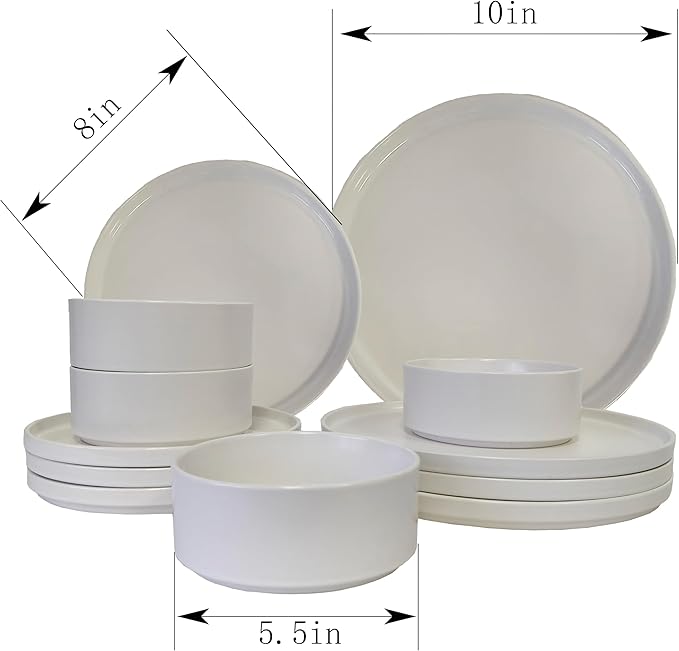 12-Piece Porcelain Scratch Resistant Plates and Bowls Sets Service for 4 Stoneware Dinnerware Sets Ceramic Plates and Bowls Dishes Sets White - Microwave and Dishwasher Safe