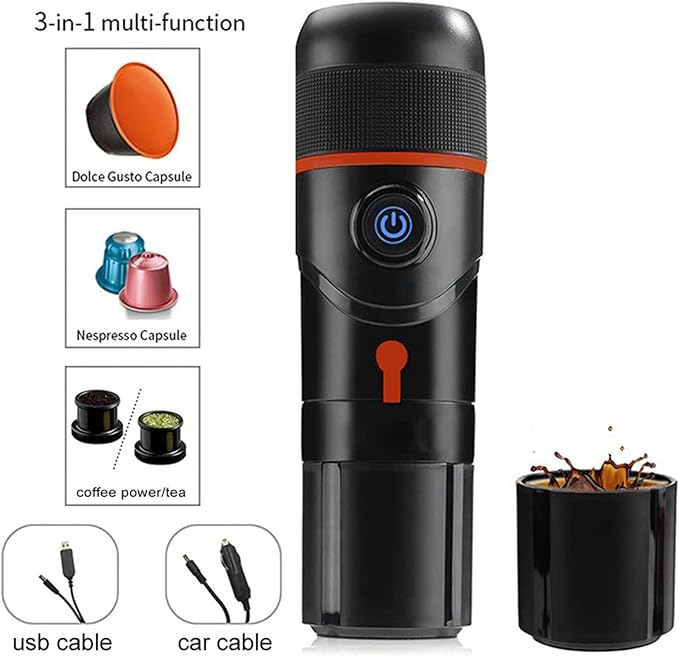 Tyenaza Coffee Maker Portable Home Car Dual Use Self Heating Coffee Maker for Outdoor Travel USB/Cigarette Lighter for Kitchen Office Coffee Shop