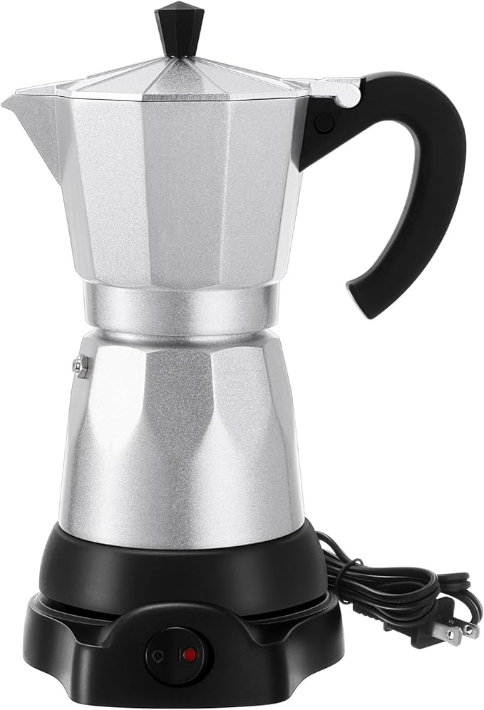 Coffee Pot 6 Cup Electric Espresso Coffee Maker Italian Moka Maker 300ml Portable Aluminum Espresso Machine Cafetera Moka Pot with Detachable Base Gift for Home Travel (Silver)