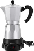 Coffee Pot 6 Cup Electric Espresso Coffee Maker Italian Moka Maker 300ml Portable Aluminum Espresso Machine Cafetera Moka Pot with Detachable Base Gift for Home Travel (Silver)