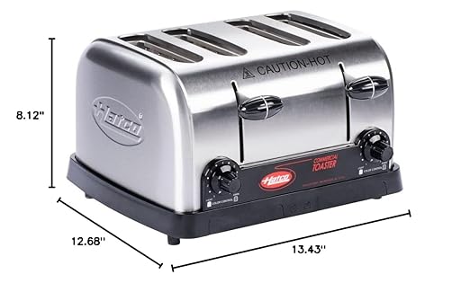 Hatco 4-Slot Pop-Up Toaster | Electric Bread Bagel Warmer with Removable Crumb Tray | 1-1/4 Wide Self-Centering Compartments | 220 Slices/Hour | 13.63W x 8.13H x 12.38D | Stainless | 1440W 120V