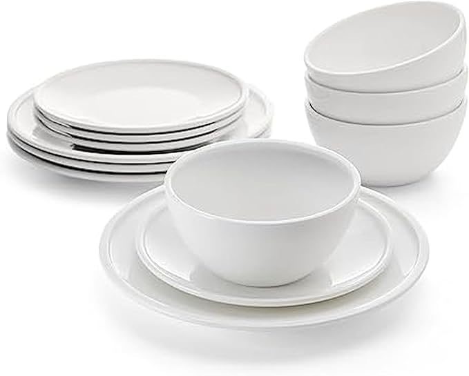 Mikasa Colter Bone China Lightweight Chip Resistant 12 Piece Dinnerware Set Service for 4 White