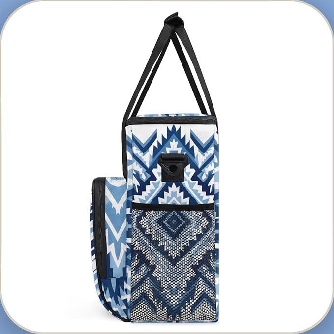 Boho Aztec Coffee Maker Carrying Bag Blue Stripe Travel Storage Bag Compatible with K-Mini or K-Mini Plus Single Serve Coffee Brewer Carrying Case with Multiple Pockets &amp Shoulder Strap