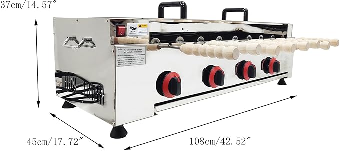 LPG Chimney Cake Oven 220V 50W Stainless Steel Ice Cream Cone Grill Maker 8pcs Roll Elements for Commercial Use