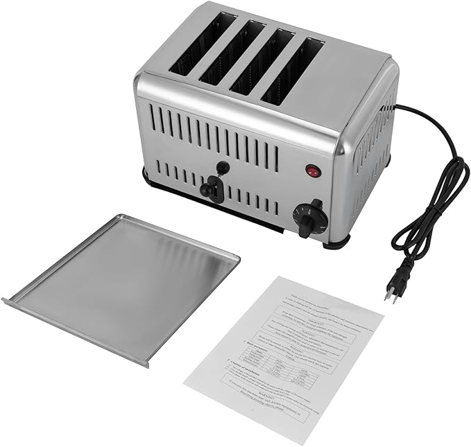 Electric Stainless Steel Pop-up Toaster with 4 Wide Slots 1680W Countertop Bread Baking Machine with 2 ModesUS Plug1-5 Timer for Home Restaurant Bakery Dessert Store