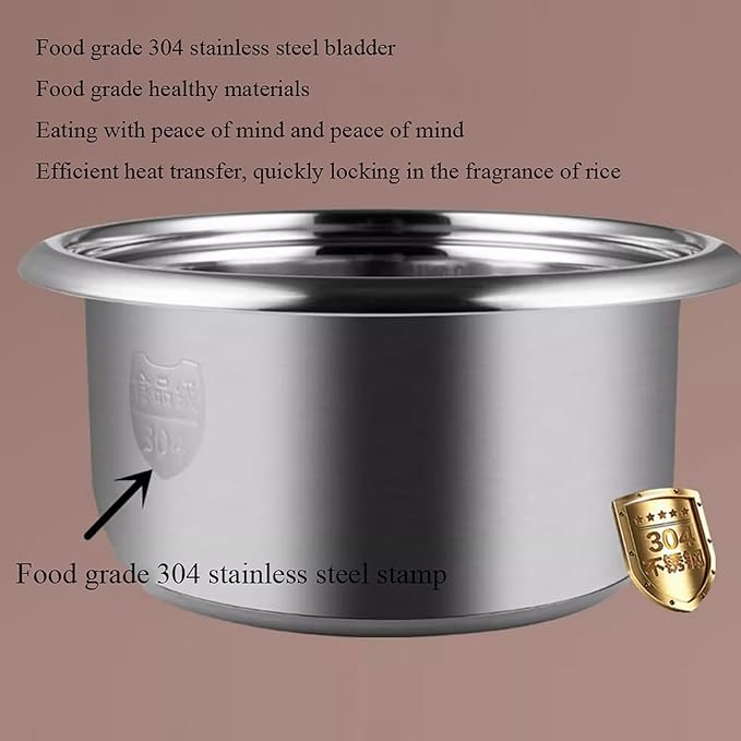 Rice Cooker (2-6L) 304 Stainless Steel Inner Pot Intelligent Insulation Make Rice &amp Steam Food &amp Vegetables 220-240V US/EU Power(2L) zz-0326