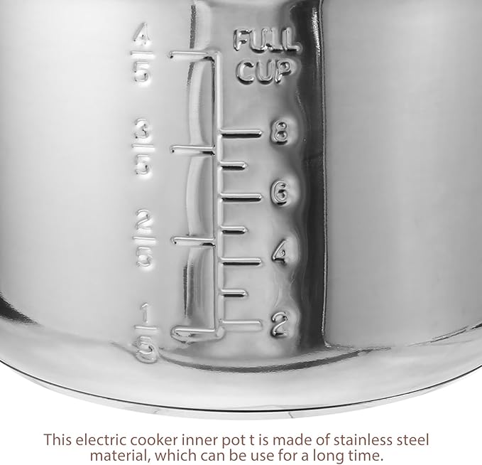Baluue Stainless Steel Rice Cooker Inner Pot 4L Widely Compatible Easy Clean Suitable for Home Use Silver Household Rice Cooker Inner Pot 8.66x8.66x5.19 Inches