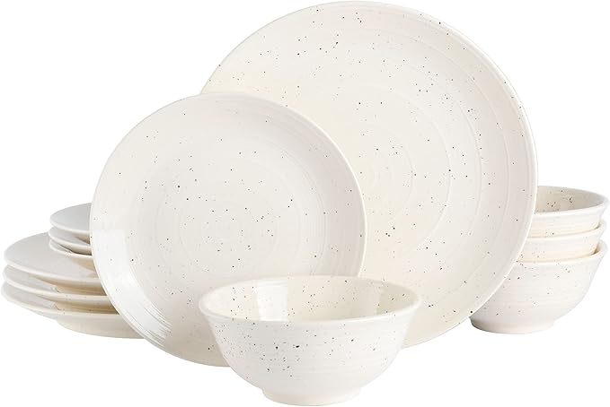Gibson Elite Ramapo Solid Color Speckled Dinnerware Set - White Service for Four (12pcs)