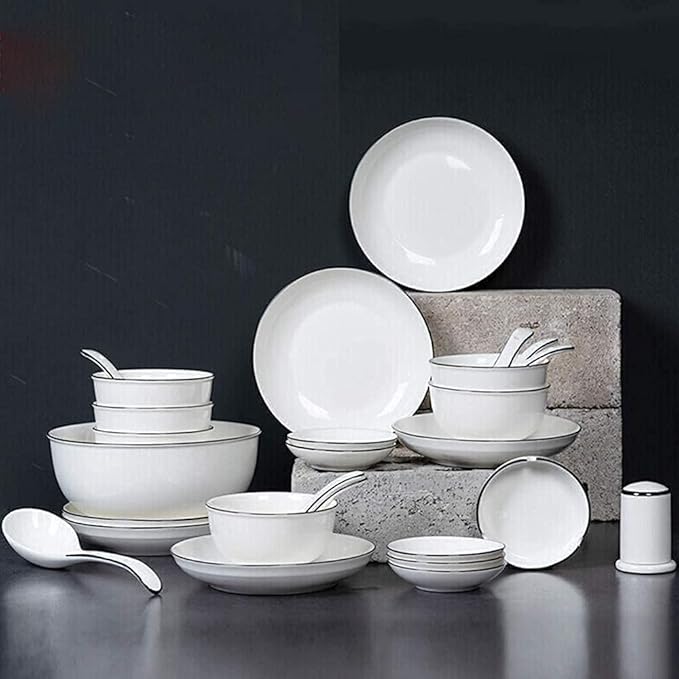 Dinnerware Set Dinner Party Tableware Service Set 38-Piece Bone China Ceramic Dinnerware Set Simple Combi-Set Porcelain Tableware Set of Bowls/Plates/Pot/Spoon