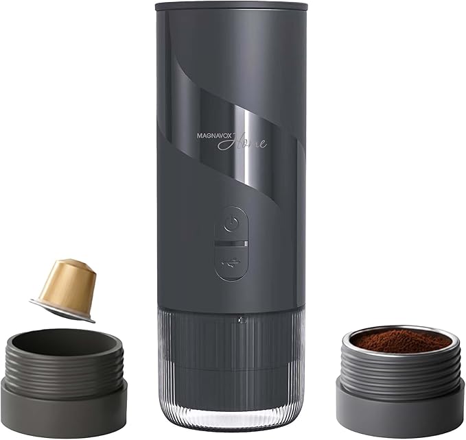Magnavox HOME Portable Espresso Coffee Maker (Grounds or Pods) with Fast Brew Technology &amp Single Touch Control Ideal for Offices or Travel