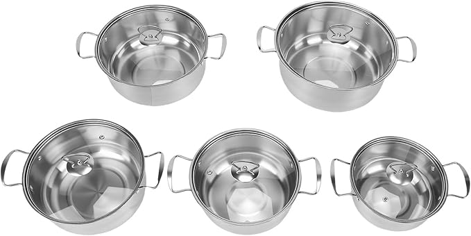 SUS Stainless Steel Cookware Set Kitchen Cooking Pots with Glass Lids and Milk Pot 18 to 26cm for Family Cooking Needs