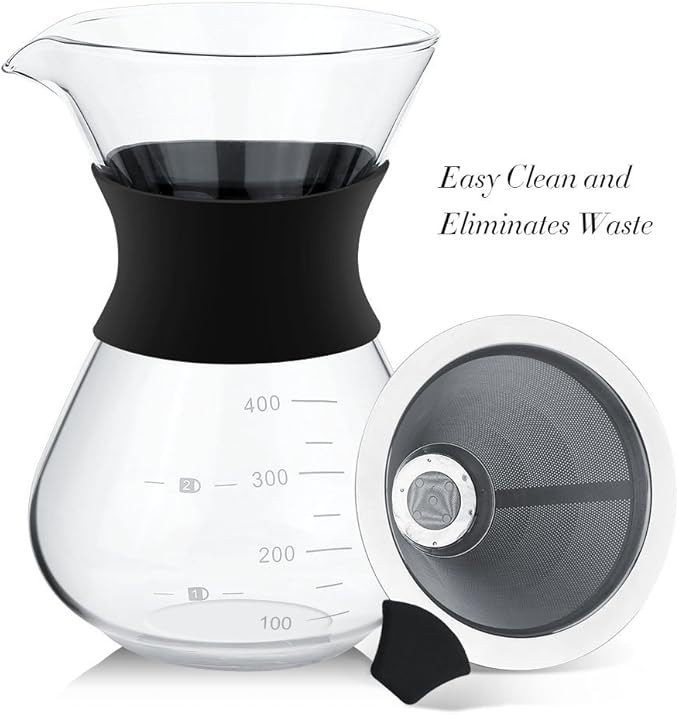 Pour Over Coffee MakerManual Hand Drip Coffee Maker Glass Pot With Stainless Steel Filter For Home