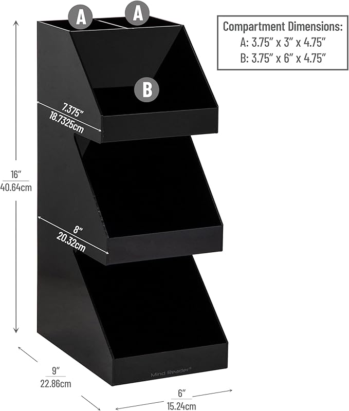 Mind Reader Coffee Tea Utensil and Condiment Station Countertop Organizer Coffee Bar Kitchen 6L x 9W x 16H Black