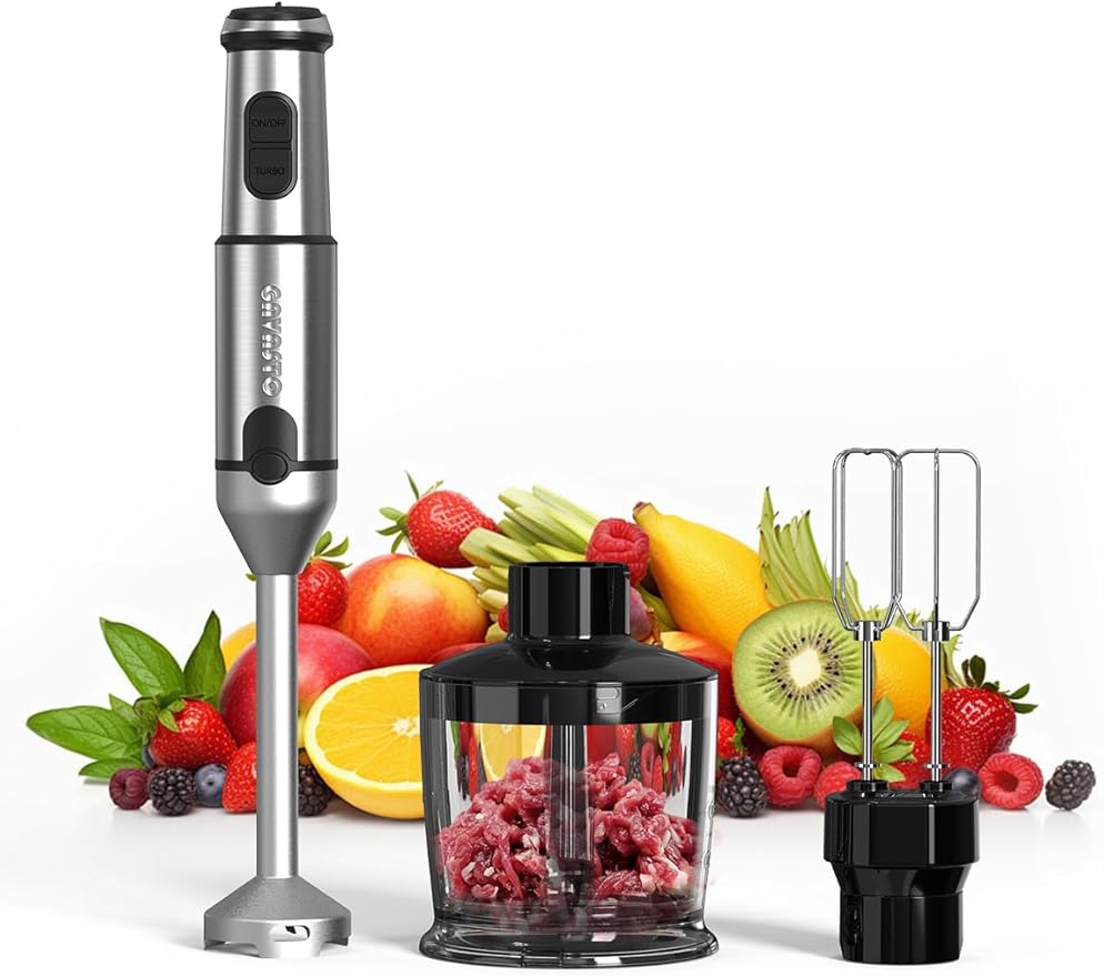 Immersion Blender Handheld GAVASTO Hand Blender20 Speeds and Turbo Mode Hand Mixer 3-in-1 Heavy Duty Copper Motor Stainless Steel