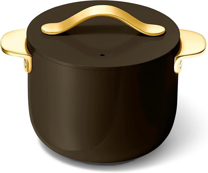 Caraway Petite Cooker - 2 Qt Ceramic Coated Pot - Free From Forever Chemicals - Perfect for Rice Grains or Sauces - Black