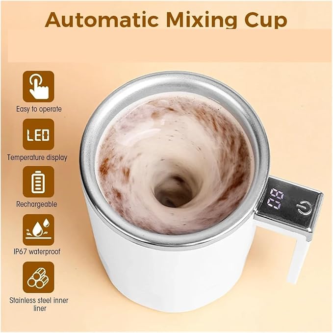 Self Stirring Coffee Mug Automatic 350ml Stirring Cup Rechargeable Coffee Electric Milkshake Rotating Blender Mixer Thermal Bottle Travel Coffee Milk MugElectric Stirring Cup(White)
