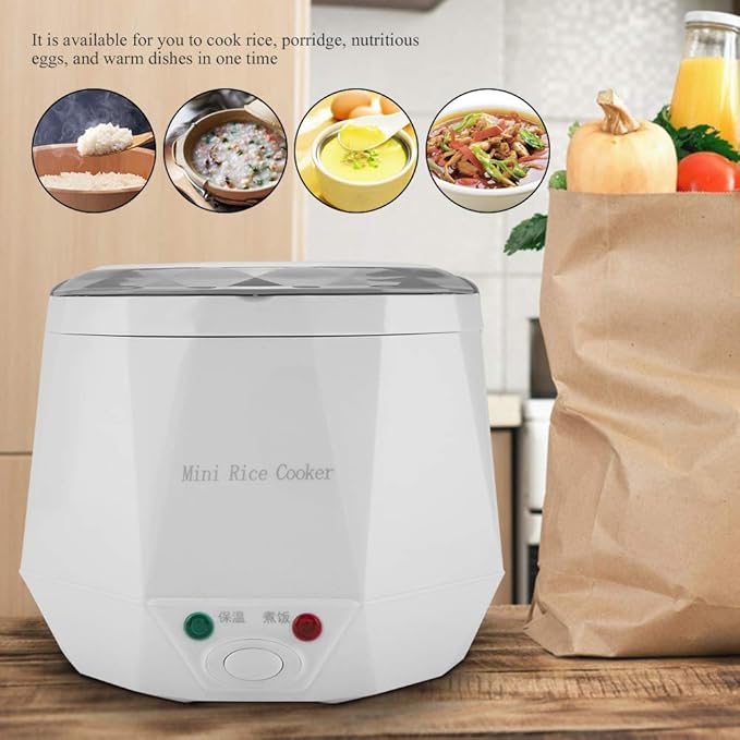Travel Rice Cooker Portable 12V 100W 1 3L Mini Multifunctional Electric Non Stick Pot for Outdoor Car Cooking with Keep Warm Function and Easy Carry Design (White)