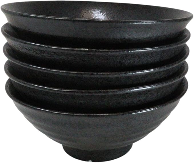 Ebros Gift Artistic Charcoal Grey Tone Hakumu Collection Dinnerware Serveware Kitchenware Set Asian Japanese Restaurant Supply (Pack Of 5 Large Ramen Soup Dinner Bowl 40oz)