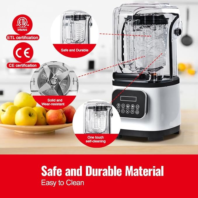 Happybuy Professional Blender with Shield Commercial Countertop Blender 68oz Plastic Jar Stainless Steel 9 Speed &amp 5 Functions for Shakes Smoothies Puree &amp Ice Crushing White
