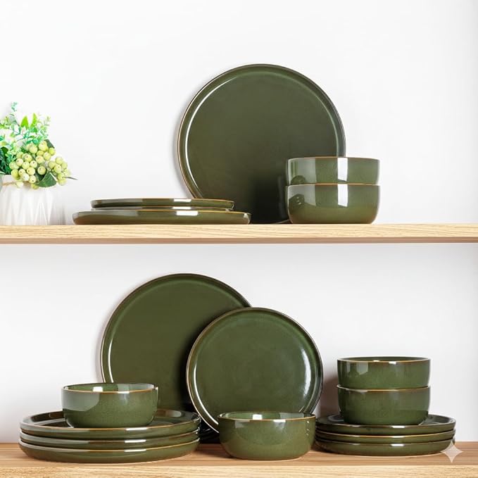 AmorArc Stoneware Dinnerware SetsRound Reactive Glaze Ceramic Plates and Bowls SetHighly Scrath Resistant | Dishwasher &amp Microwave Safe DishesService for 6 (18pc)