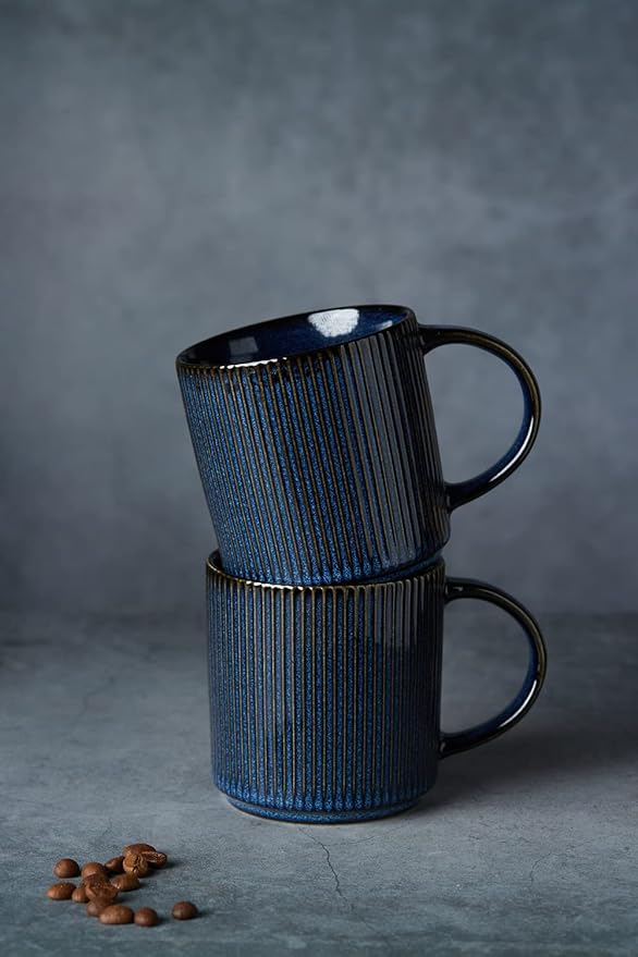 Famiware Dinnerware Set for 4 (12 Piece) and Coffee Mug Set for 6 (12 oz) - Nebulas Blue