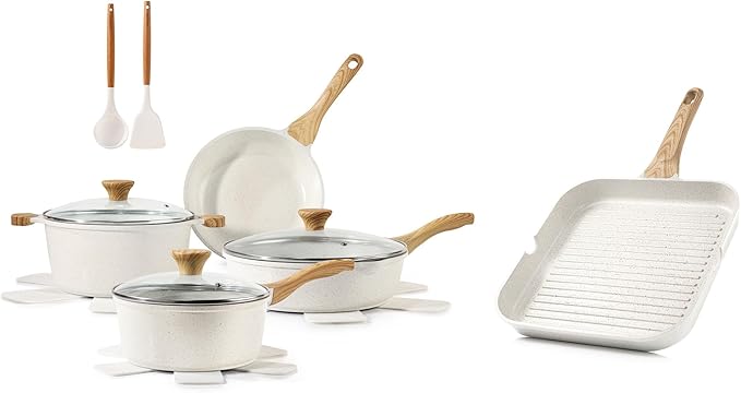 SENSARTE 13-Piece Nonstick Ceramic Cookware Set9.5Inch Nonstick Ceramic Grill Pan for Stove Tops