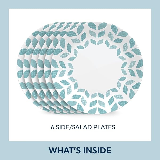 Corelle Global Collection Vitrelle 6-Piece Dinner Lunch Set Triple Layer Recycled Glass Lightweight Eco-Friendly Round 8-1/2-Inch Plates Set Northern Pines