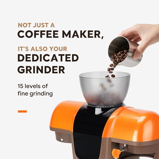 20 Bar Espresso Machine with Grinder &amp Steam Wand - Semi Automatic Coffee Maker NTC Intelligent Temp Control 58mm Stainless Steel Portafilter One-Touch Panel for Home Barista (Removable Water T