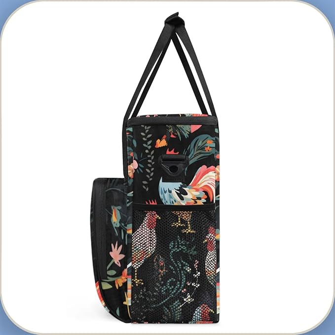 Roosters Flowers Coffee Maker Travel Bag for Keurig K-Mini/K-Mini Plus Insulated Waterproof Tote with Pockets for K-Cup Portable Single-Serve Brewer Case