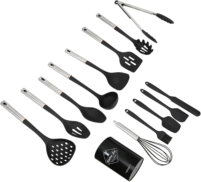 14 Piece Silicone Cookware Set Heat Resist Kitchen Tools Cooking Kitchen Utensils with Comfortable Handles for Home and Restaur Use