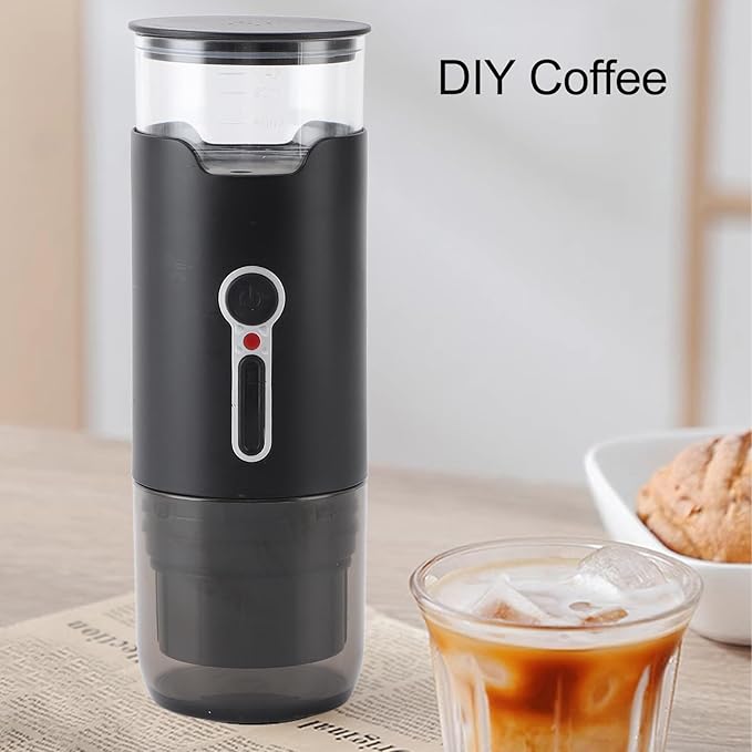 KIMISS Black Compact Portable Mini Coffee Maker with Rechargeable USB 15 Bar Pressure Automatic Electric for Rich Capsule Coffee at Home and On The Go (Heating)