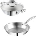 Vinod Platinum Triply Stainless Steel Cookware Combo Set of 2 | 1.5 Litre Kadai (20cm) 20 cm Frypan | Extra Deep Kadai with Lid for Cooking | Induction Cookware