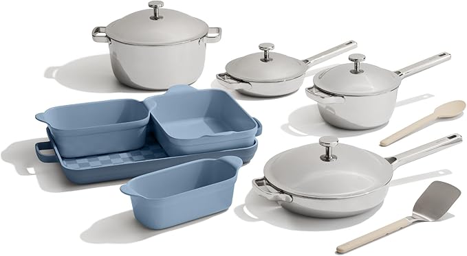 Our Place 15-Piece Titanium Pro Cookware &amp Bakeware Set | Tri-Ply Titanium &amp Stainless Steel Nonstick Fry Pans &amp Pots | Ceramic Nonstick Bakers &amp Griddle Pan | Non-toxic PFAS-Free | B