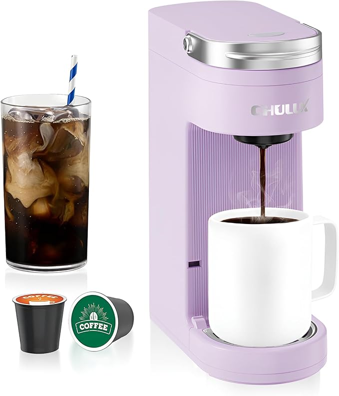 CHULUX Slim Single Serve Coffee Maker for K Pods One Cup Coffee Maker Fits 7.3 Travel Mugs Coffee Machine with 6 to 12oz Brew Sizes Lavender