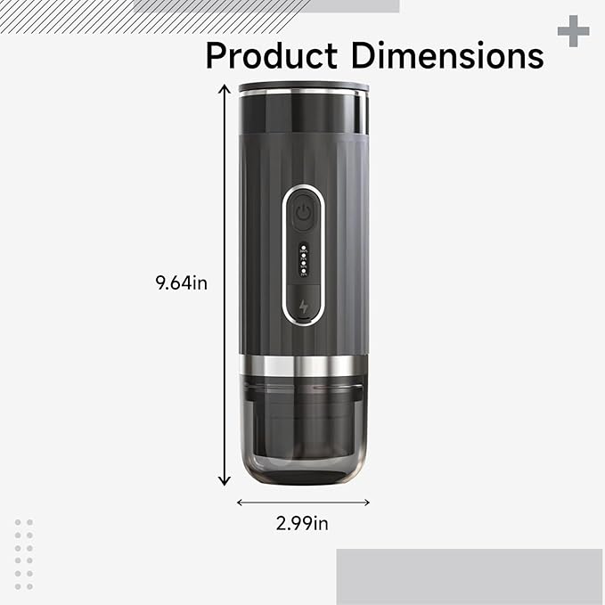 Black Portable Coffee Maker Wireless Machine Mini 60 Oz / 170 Ml Water Tank Compatible Travel Outdoor Car Electric Vehicle Use