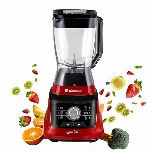 Koblenz Bob Countertop Blender 1400 Watt Stainless Steel Reversible Blade 6 Smart Programs Variable Speed &amp Pulse 68 oz Jar Personal Blender To-Go Cup Tamper Ultra-Quiet Black/Red LKM-96