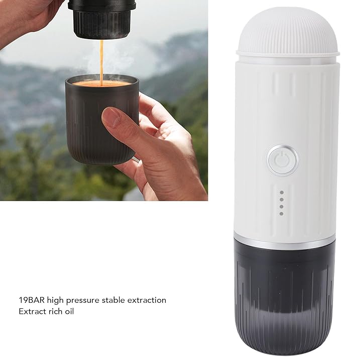 Portable Electric Coffee Maker Mini Travel Espress o Machine with 19Bar Pressure Advanced Heating for Latte Cappuccino Home Office Travel (White)