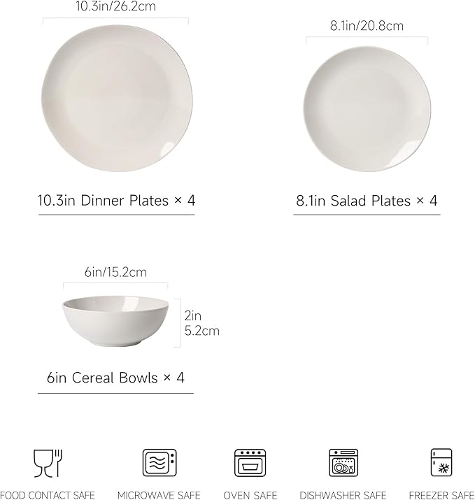 Ceramic Dinnerware Sets for 412 Pieces Plates and Bowls Sets Plates Pasta Bowls Soup Bowls Modern Stoneware Dishes Reaction Glaze (White)