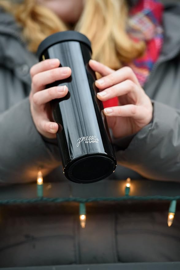 bobble French Coffee Presse On-The-Go use Quick Brew Slim Design Triple Wall Insulation 14 oz (Blue)