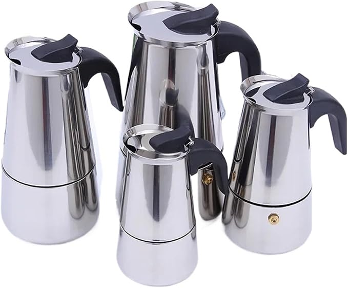 Moka Pot Stainless Steel Coffee Pot Stovetop Espresso Maker Percolator Coffee Maker 200ml/4 Cup with Electric Stove(200ml)